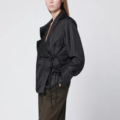 Dries Van Noten Asymmetrical Wrap Top With Draped Collar And Side Tie Detail In Black