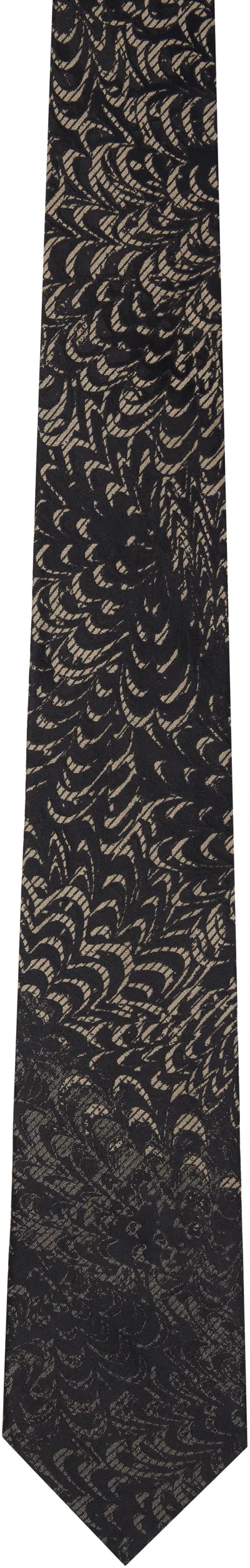 Dries Van Noten Black & Beige 'paste Paper' Printed Silk Tie