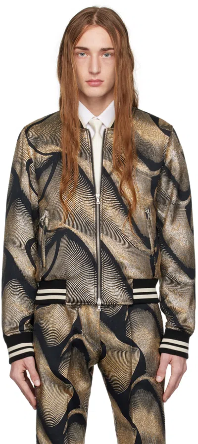 Dries Van Noten Black & Gold Jacquard Bomber Jacket In 900 Black