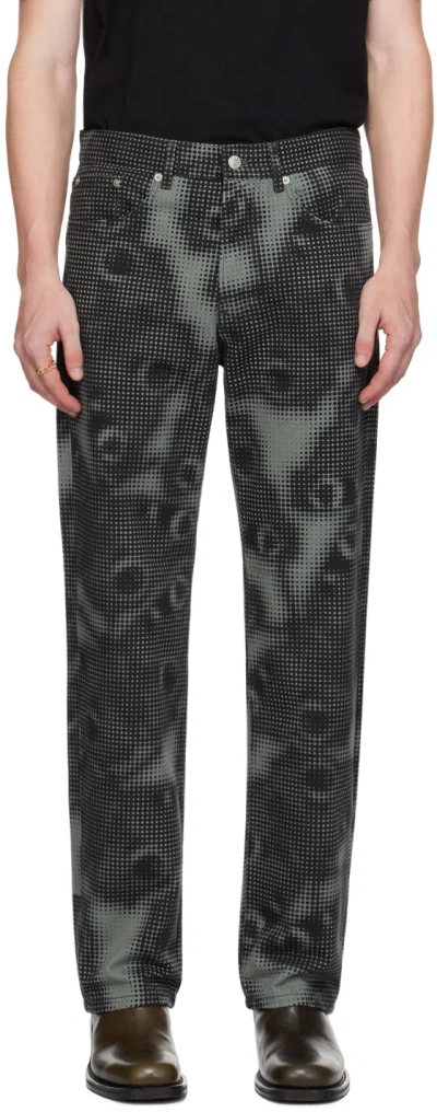 Dries Van Noten Black & Green Pattern Jeans In 901 Anthracite