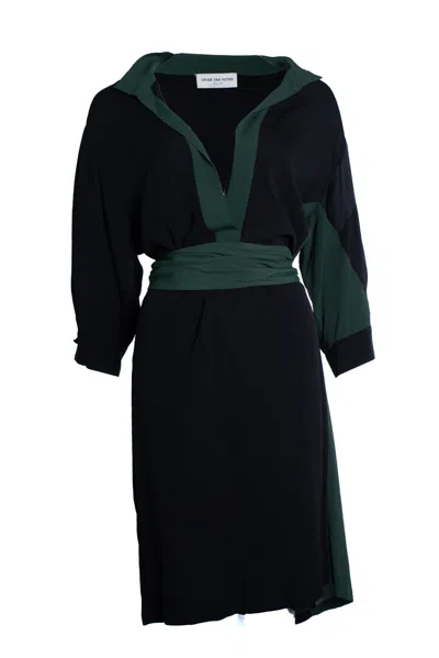 Dries Van Noten , Black And Green Wrap Dress