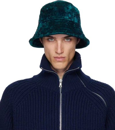 Dries Van Noten Black & Navy Velvet Bucket Hat In Blue