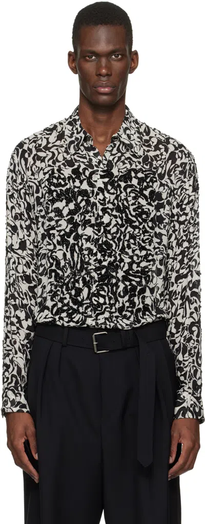 Dries Van Noten Black & Off-white Floral Shirt In Multi