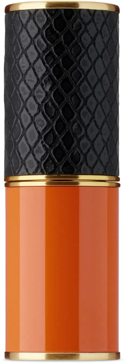 DRIES VAN NOTEN BLACK & ORANGE CLOCKWORK LEATHER REFILLABLE LIPSTICK CASE