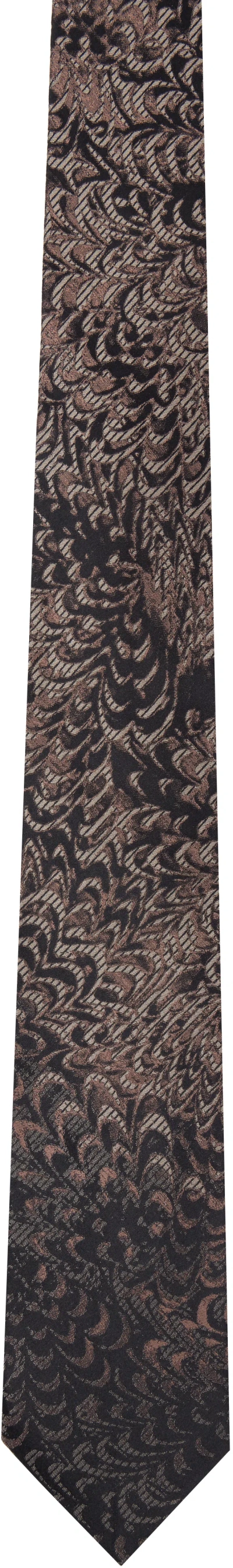Dries Van Noten Black & Pink 'paste Paper' Printed Silk Tie In Brown