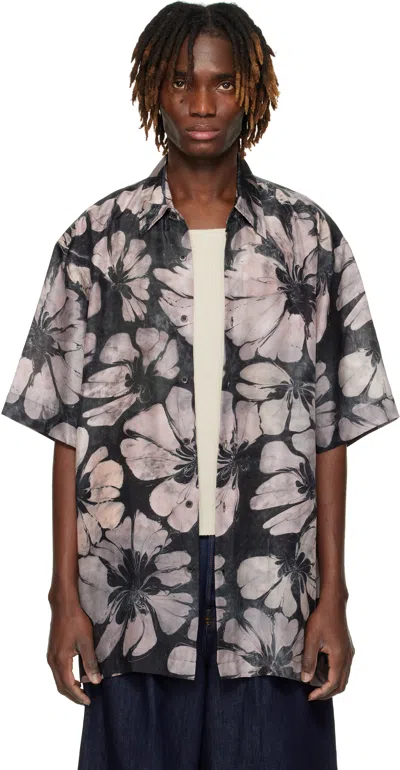 DRIES VAN NOTEN BLACK & PINK SILK SHORT SLEEVE SHIRT