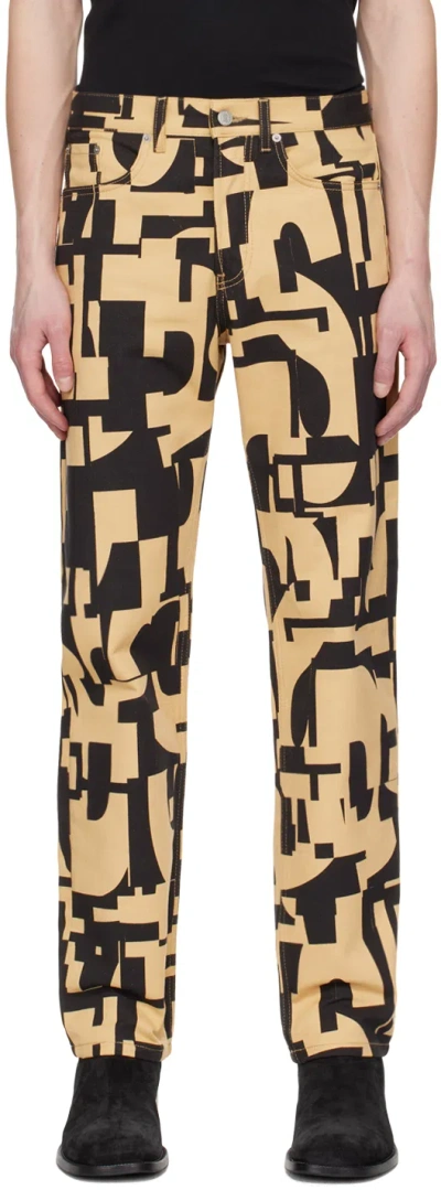 Dries Van Noten Black & Tan Print Jeans In 102 Camel