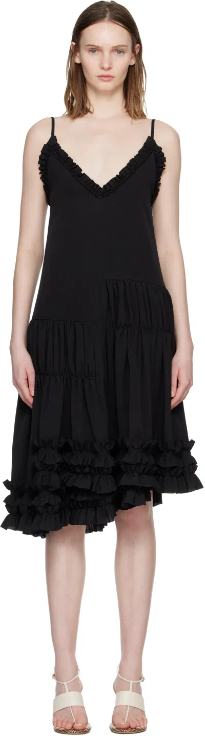 Dries Van Noten Black Asymmetrical Ruffle Minidress In Multi