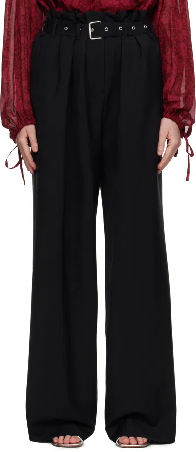 Dries Van Noten Black Belted Wool Trousers In 900 Black