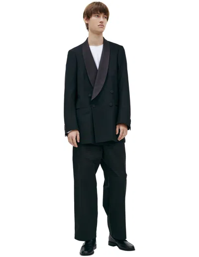 Dries Van Noten Black Blazer With Silk Collar In Green