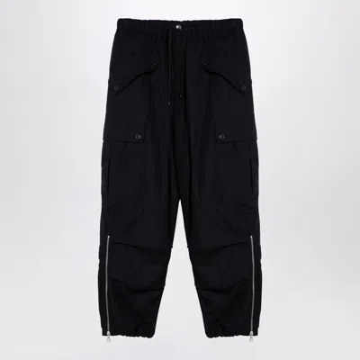 Dries Van Noten Black Cargo Trousers With Drawstring Men In Multicolor