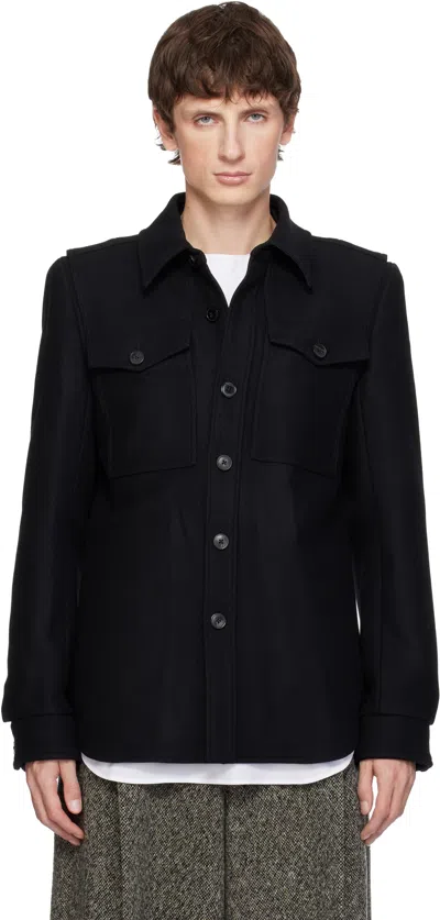 Dries Van Noten Black Constructed Wool Overshirt In Blue