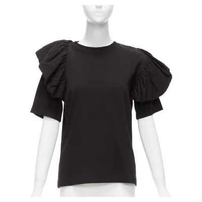 Pre-owned Dries Van Noten Black Cotton Asymmetric Ruffle Half Sleeve Boxy Top S
