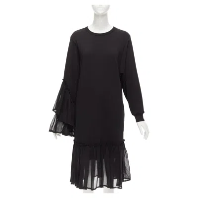 Pre-owned Dries Van Noten Black Cotton Asymmetric Sleeve Ruffle Hem Sweatshirt Dress S
