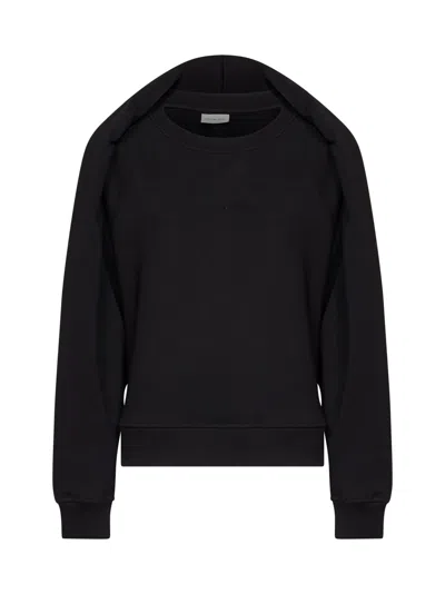 Dries Van Noten Black Cotton Hadrine Draped Sweatshirt