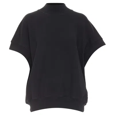 Dries Van Noten Black Cotton Mock Neck Dolman Short Sleeves Boxy Sweatshirt Xs