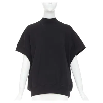Pre-owned Dries Van Noten Black Cotton Mock Neck Dolman Short Sleeves Boxy Sweatshirt Xs