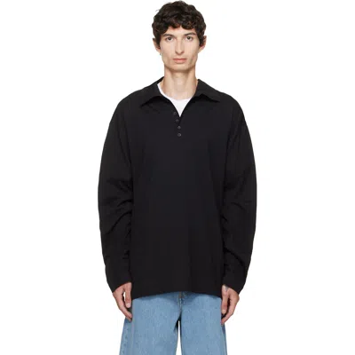Dries Van Noten Black Cotton Polo In Blue