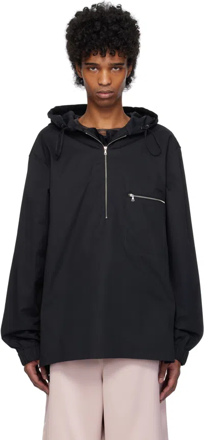 Dries Van Noten Black Cotton Twill Hoodie In 900 Black