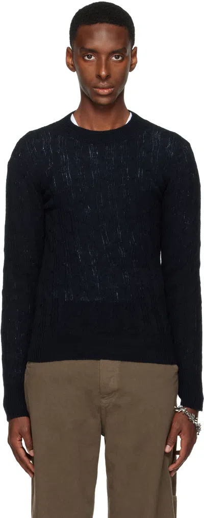 Dries Van Noten Black Crewneck Sweater In Animal Print