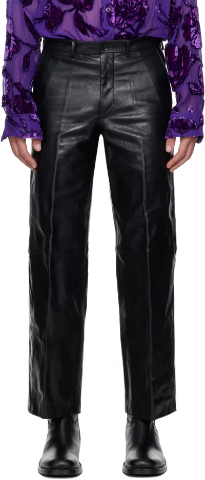Dries Van Noten Black Cropped Leather Pants