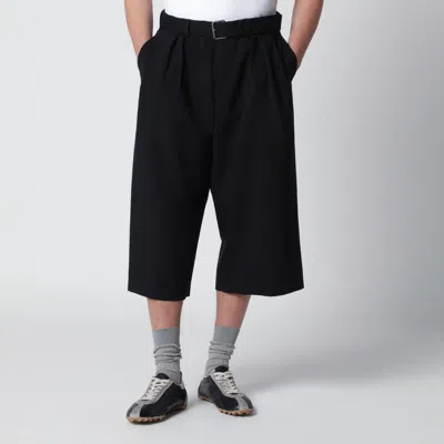 Dries Van Noten Black Cropped Wide Trousers In Wool Blend