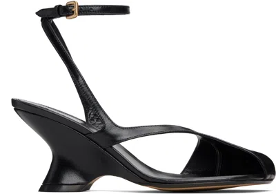 Dries Van Noten Black Cutout Heeled Sandals In Animal Print