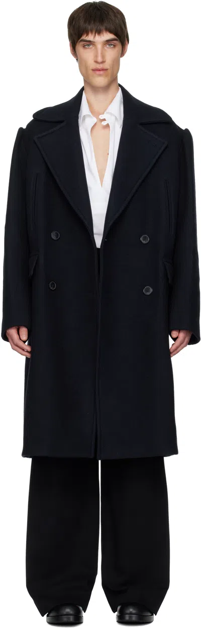 Dries Van Noten Black Double-breasted Coat In Multi