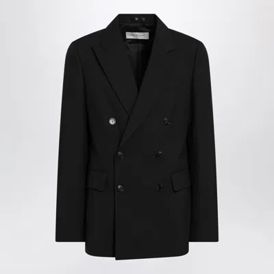 Dries Van Noten Black Doublebreasted Jacket In Wool In Red