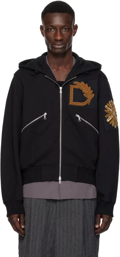Dries Van Noten Black Embroidered Hoodie In Black 900