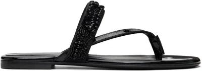 Dries Van Noten Black Embroidered Matadore Strap Flat Sandals