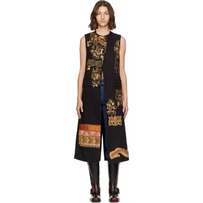 Dries Van Noten Black Embroidered Sleeveless Coat