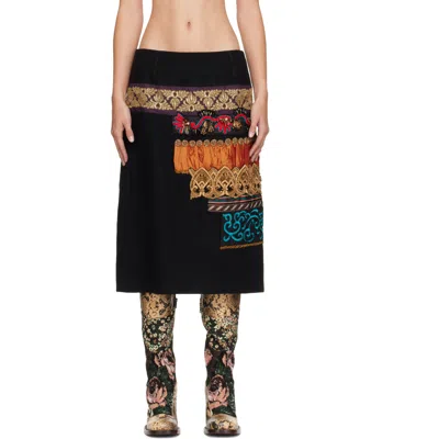 Dries Van Noten Black Embroidered Wool Skirt