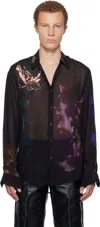 Dries Van Noten Men Printed Organza Curles Shirt In Black