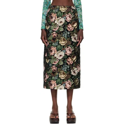 Dries Van Noten Black Floral Maxi Skirt In 900-black