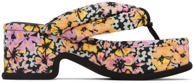 Dries Van Noten Black Floral Platform Heeled Sandals In 977 Des.c