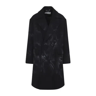 DRIES VAN NOTEN BLACK FLORAL PRINT TRENCH COAT