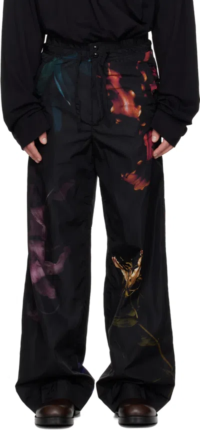 Dries Van Noten Black Floral Print Trousers