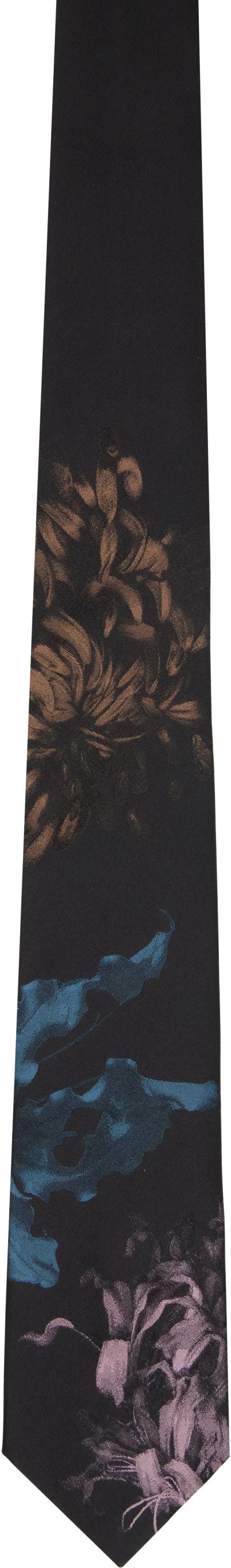 Dries Van Noten Black Floral Tie