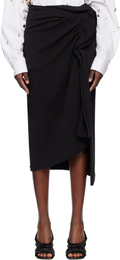 DRIES VAN NOTEN BLACK FRENCH TERRY MIDI SKIRT