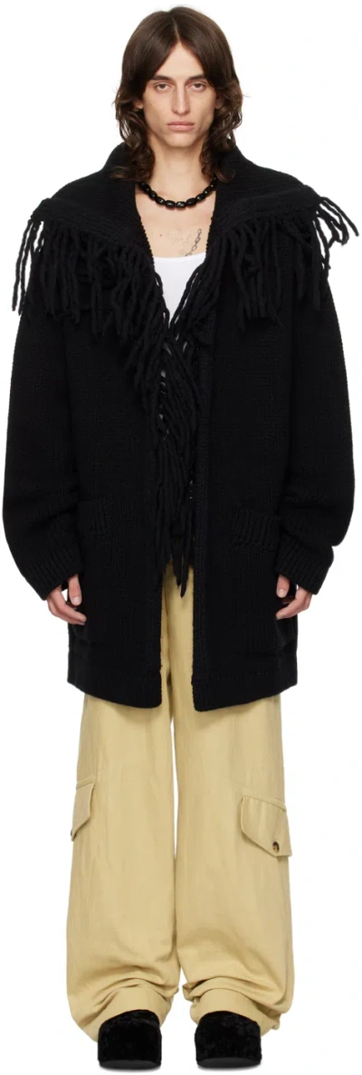 Dries Van Noten Black Fringed Cardigan In 900 Black
