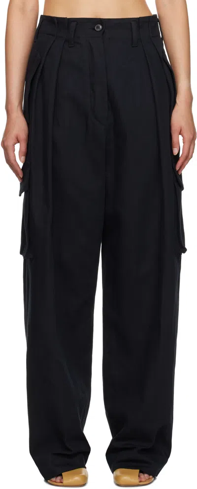 Dries Van Noten Black Gabardine Cargo Pants In 900 Black