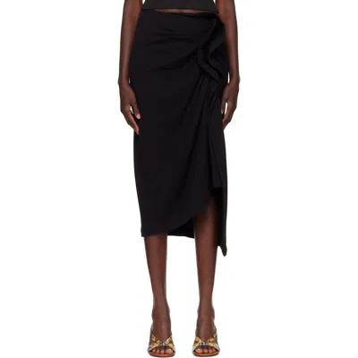 Dries Van Noten Black Gathered Midi Skirt In 900-black