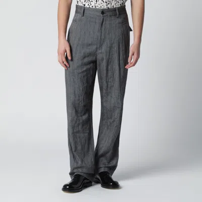 Dries Van Noten Herringbone Trousers Wide Leg Belt Loops In Gray