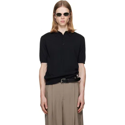 Dries Van Noten Black Knit Wool Polo In Yellow