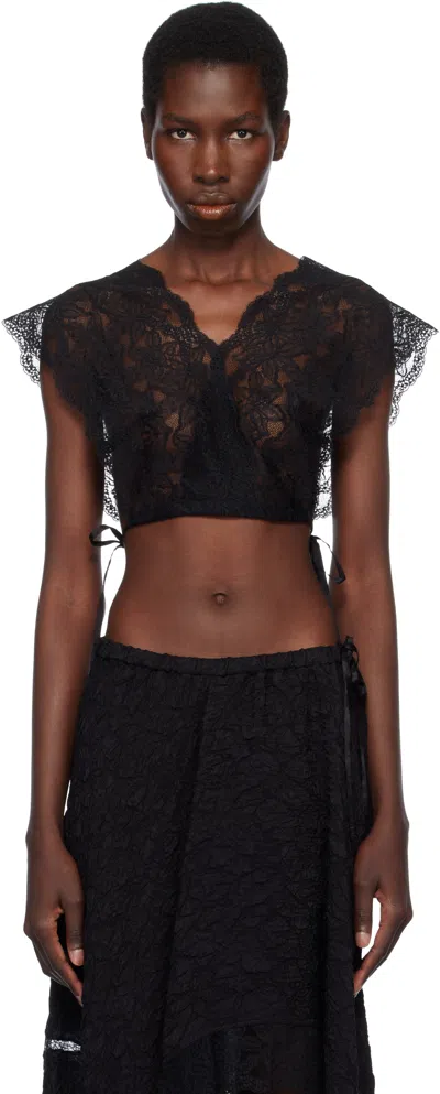 DRIES VAN NOTEN BLACK LACE CROP TOP