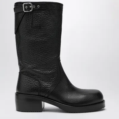 Dries Van Noten Black Leather Biker Boots
