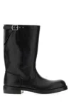Dries Van Noten Mid-calf Leather Biker Boots Buckle In Black