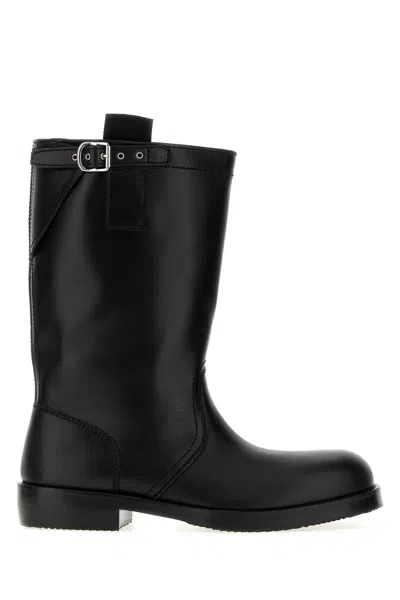 Dries Van Noten Black Leather Boots In Multi