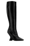 Dries Van Noten Black Leather Wedge Tall Boots In Black